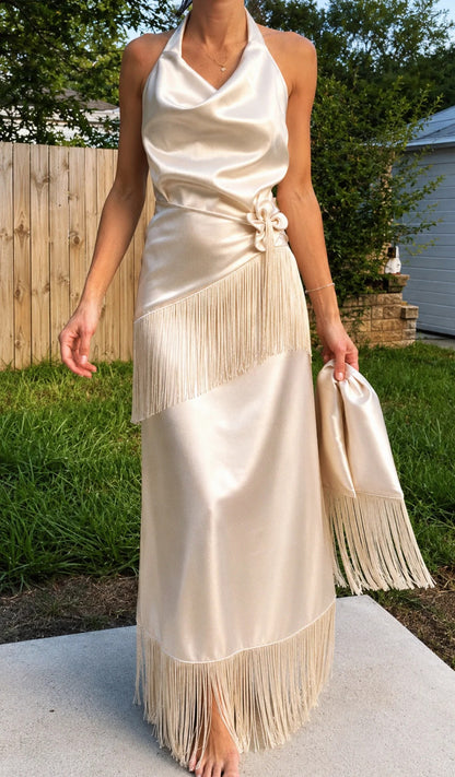 Merlot Fringe Slip Gown