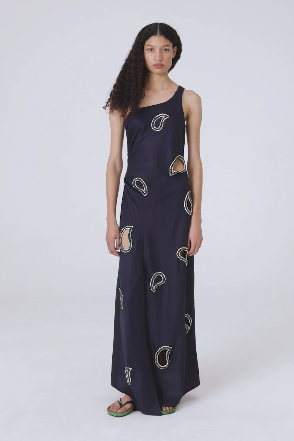 Long dress with embroidered rhinestones