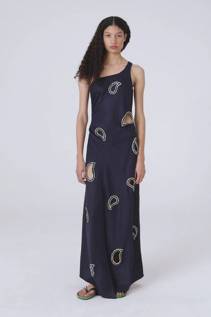 Long dress with embroidered rhinestones