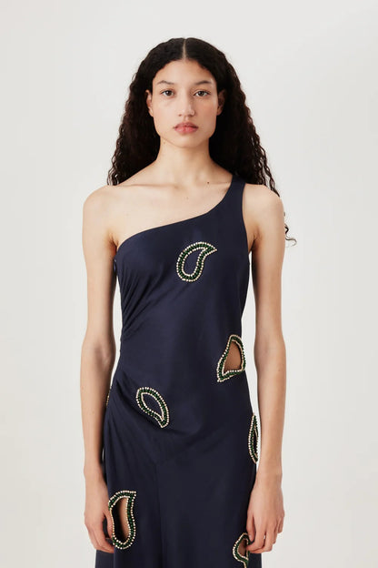Long dress with embroidered rhinestones