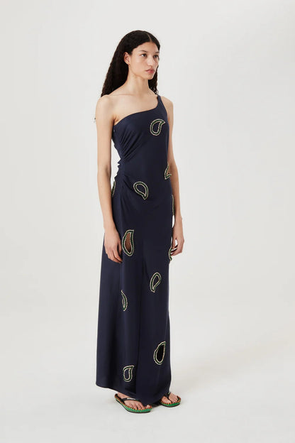 Long dress with embroidered rhinestones