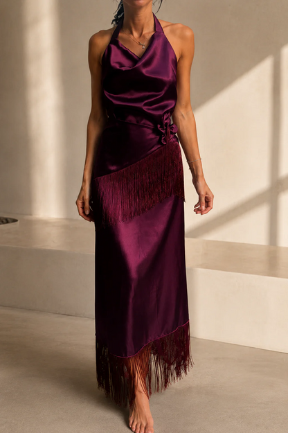 Merlot Fringe Slip Gown