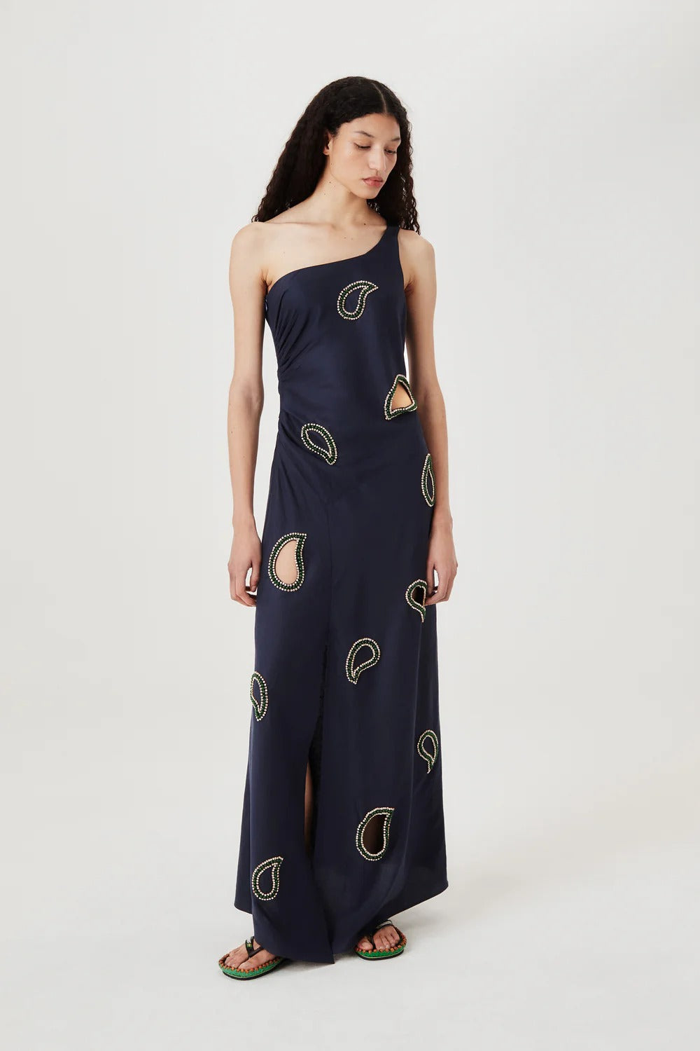 Long dress with embroidered rhinestones