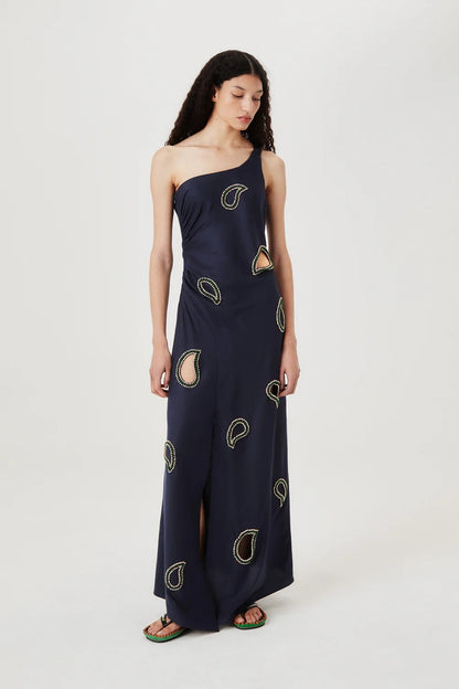 Long dress with embroidered rhinestones