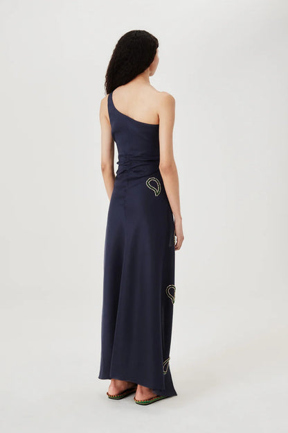 Long dress with embroidered rhinestones