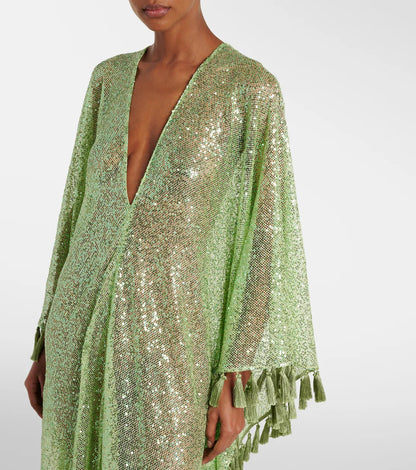 Sequined fringed gown