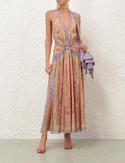 Indra Plunge Halter Maxi Dress