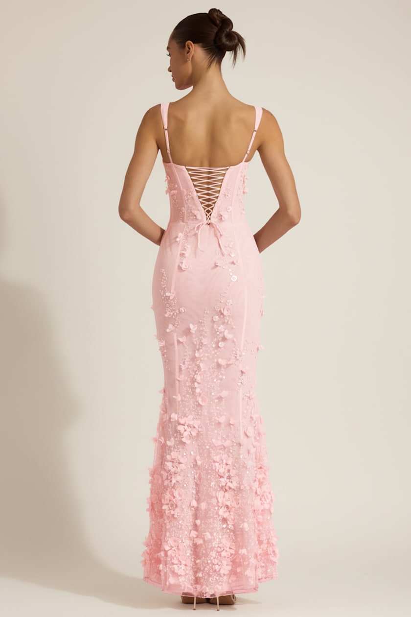Embellished Appliqué Soft-Scoop Corset Gown