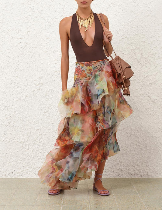 Luna Fanned Maxi Skirt