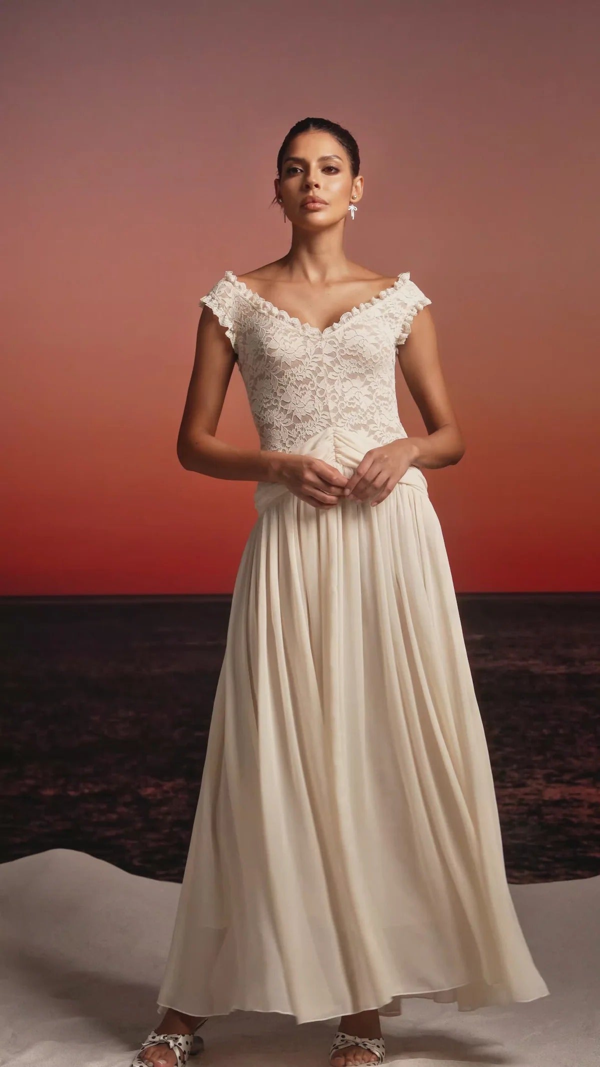 Javeth V Neck Lace Maxi Dress