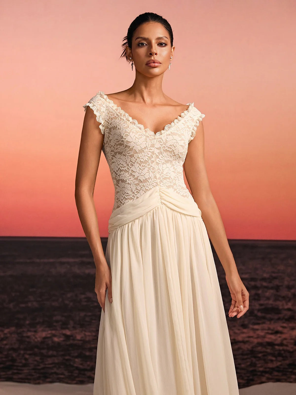 Javeth V Neck Lace Maxi Dress
