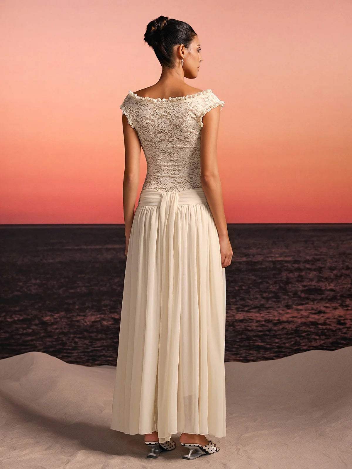 Javeth V Neck Lace Maxi Dress