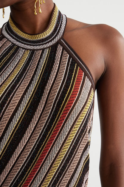 Hakob Stripe Halter Neck Knit Maxi Dress