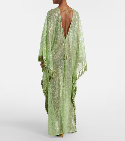 Sequined fringed gown
