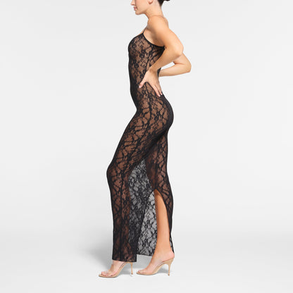 stretch lace cami long dress