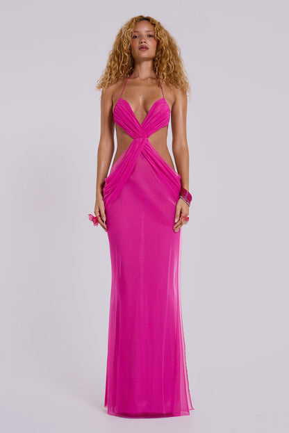 Hesperia Draped Maxi Dress in Fuchsia