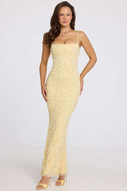Embellished Square-Neck Maxi Dress