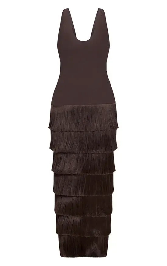 Mesh Fringe Skirt Maxi Dress