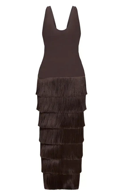 Mesh Fringe Skirt Maxi Dress