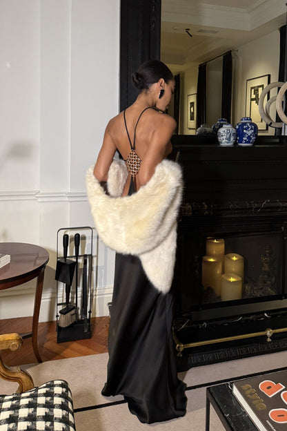GOLD LONG DRESS WITH BACK EMBELLISHMENT